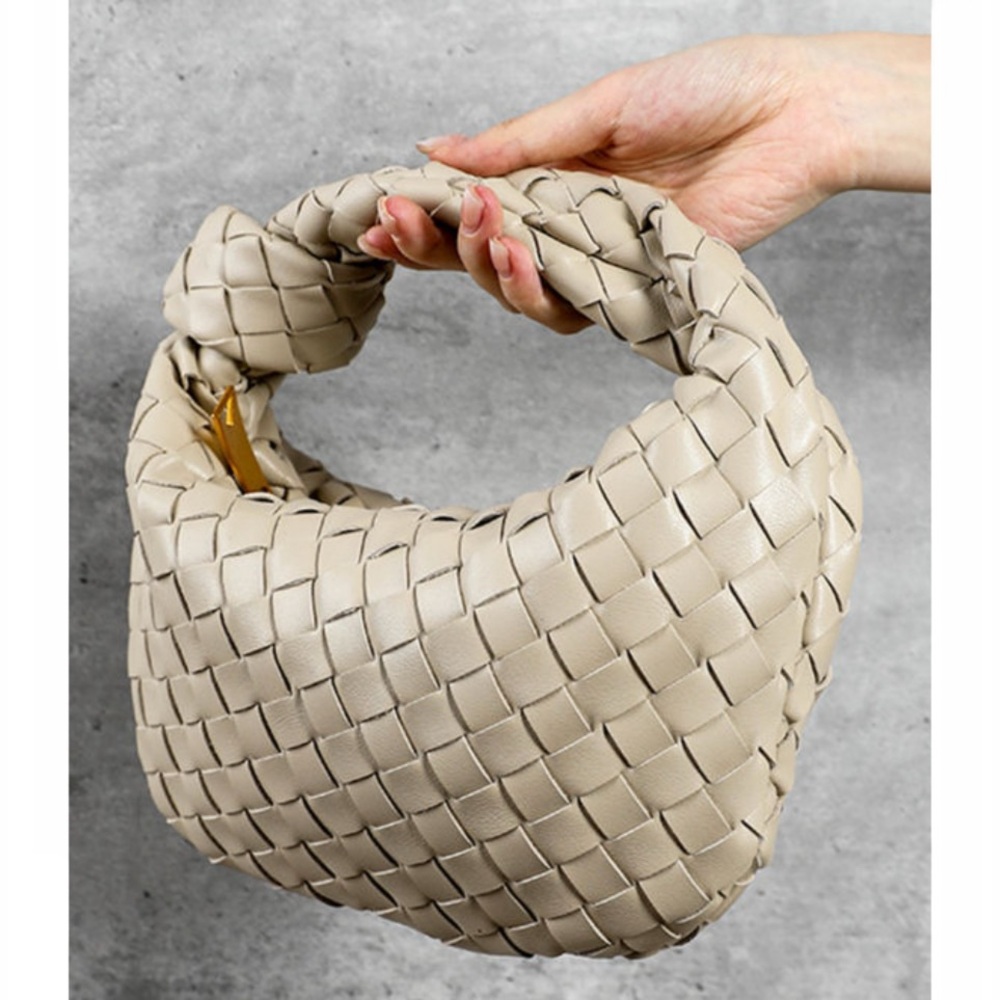 Beige Braided Faux Leather Handbag - Picture 2 of 9